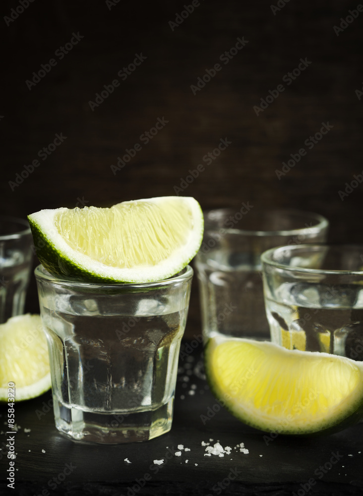 Tequila shot with lime Tequila shot with lime