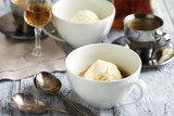 Coffee Ice Cream with cognac. Selective focus on ice cream scoop
