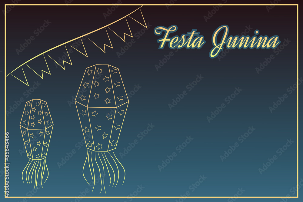 Hand-drawing Festa Junina elements on night time background with