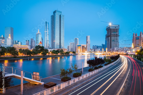 tianjin cityscape in night falls