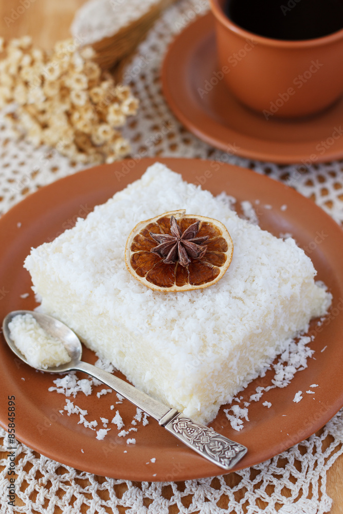 Sweet couscous (tapioca) pudding (cuscuz doce) with coconut Sweet couscous (tapioca) pudding (cuscuz doce) with coconut