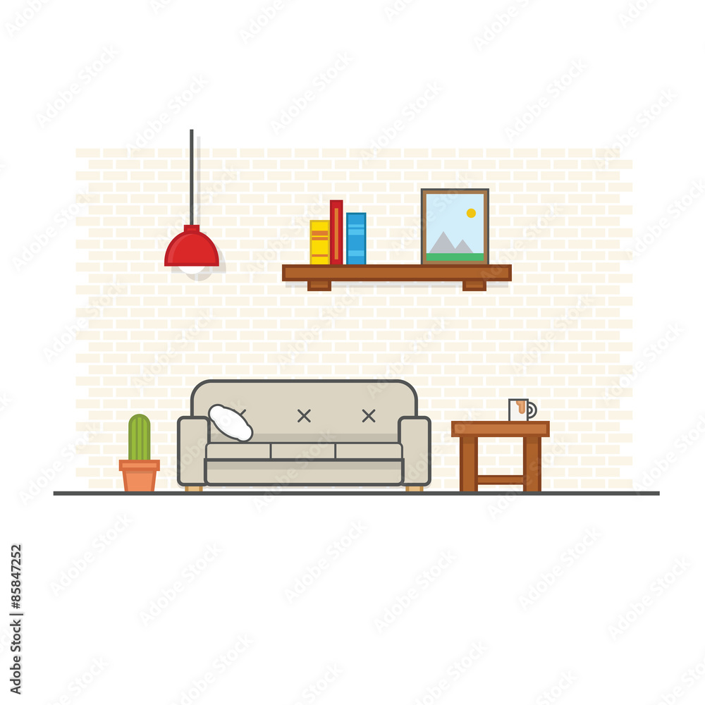 Living Room Concept with flat and linear design Living Room Concept with flat and linear design