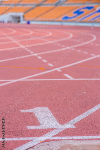 Numbers on running track in stadium