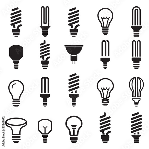 Light bulb and CFL lamp  set icons