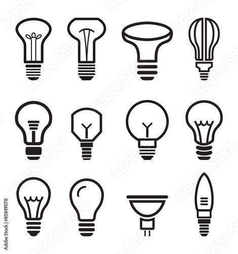 Light bulb set icons on white background.