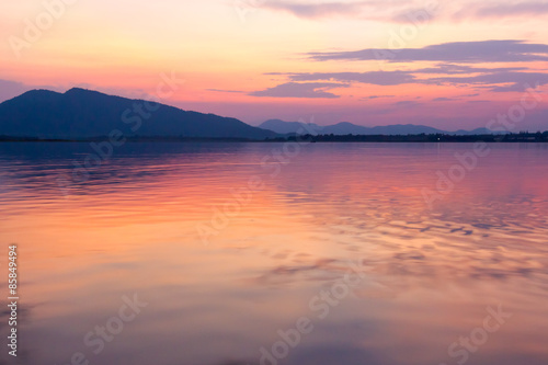 beautiful sky after sunset on the lake © ronnarong
