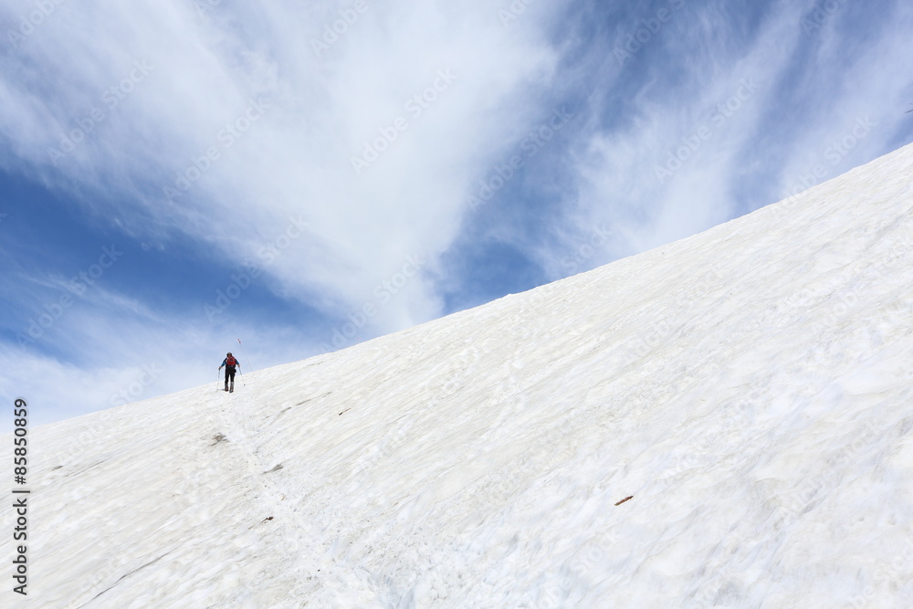 雪渓を登る登山者 雪渓を登る登山者