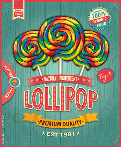 Vintage lollipop candy poster design