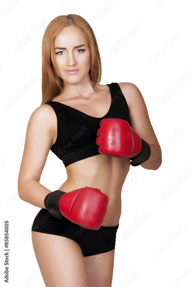 beautiful woman with the red boxing gloves beautiful woman with the red boxing gloves