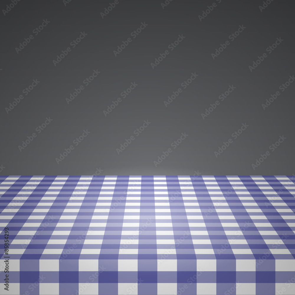 Picnic table covered with checkered tablecloth vector