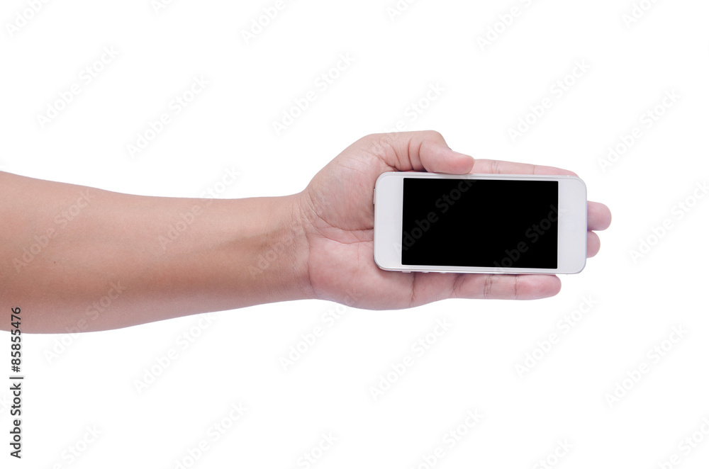 man hand holding the phone tablet isolated on white background man hand holding the phone tablet isolated on white background