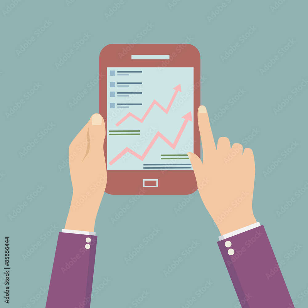 Infographic set elements on tablet with hands Infographic set elements on tablet with hands