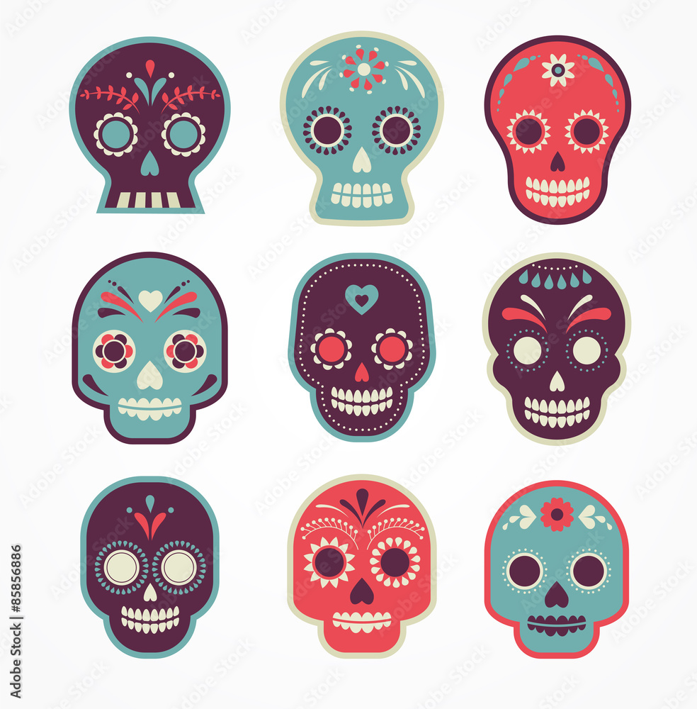 skull set, Mexican day of the dead skull set, Mexican day of the dead
