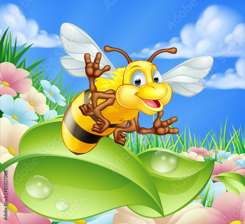 Cartoon Bee in Meadow
