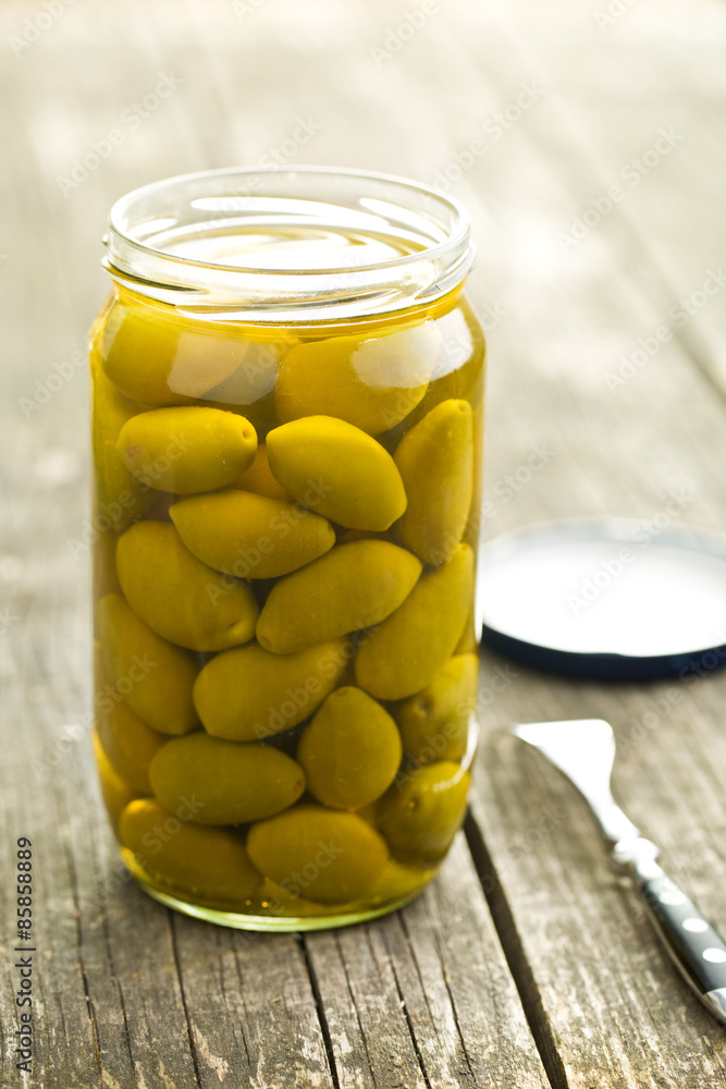 pickled green olives in jar pickled green olives in jar