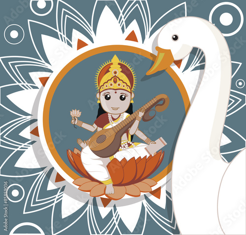 Hindu Goddess Saraswati with white swan