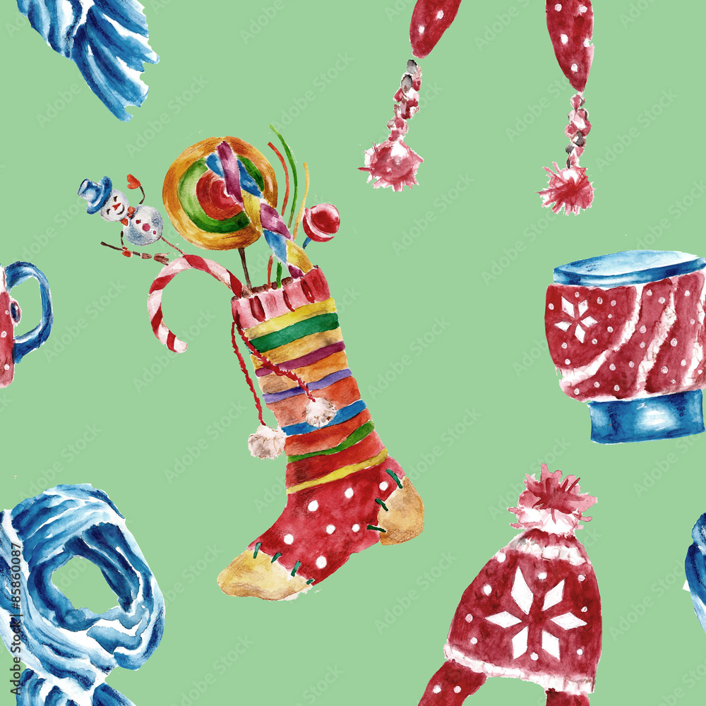 Seamless pattern with Christmas knitted things