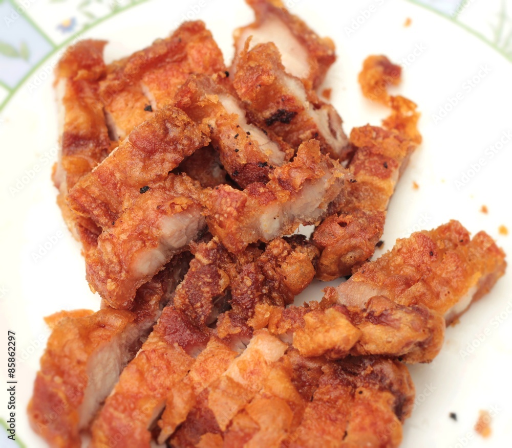 Fried pork in a dish Fried pork in a dish