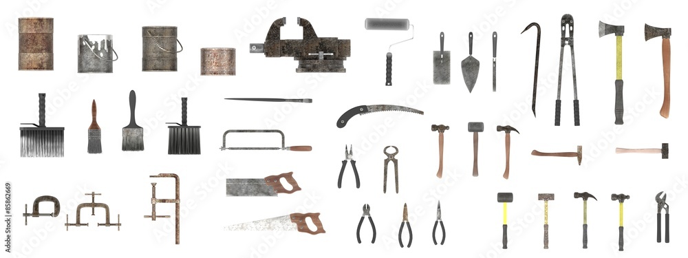 3d render of large colection of tools 3d render of large colection of tools