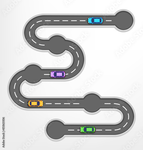 Road Infographic Travel Background with Multicolored Cars