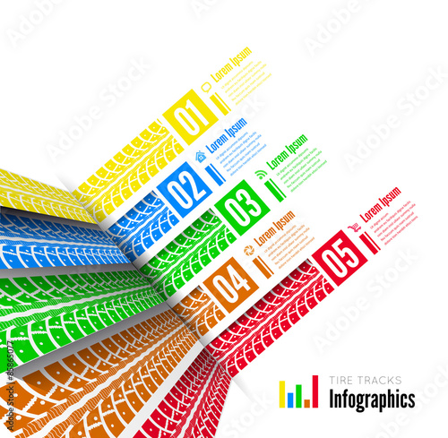 Tire tracks infographics background