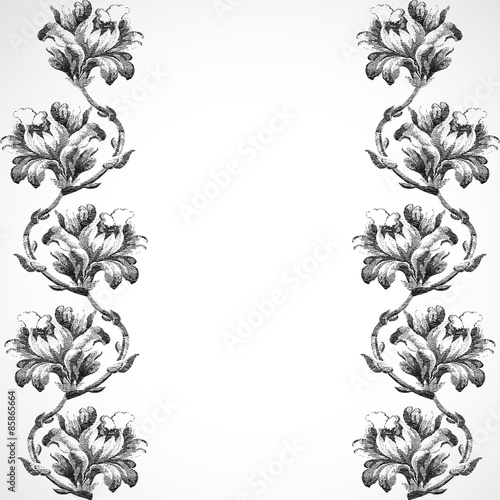 Fototapeta Naklejka Na Ścianę i Meble -  Hand-drawn vertical border flowers of lily, vintage isolated background vector illustration realistic sketch