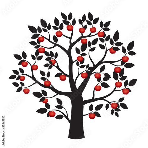 Illustration of Black Tree and Red Apples.
