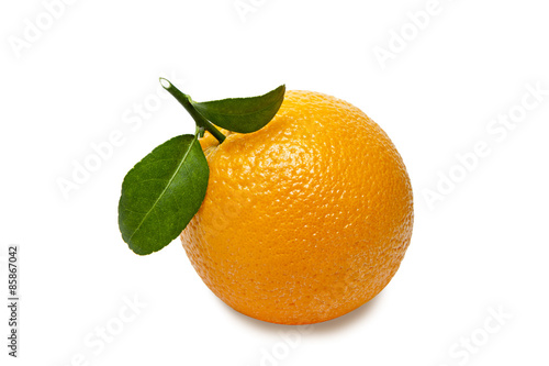  Orange with leaves isolated on white background.