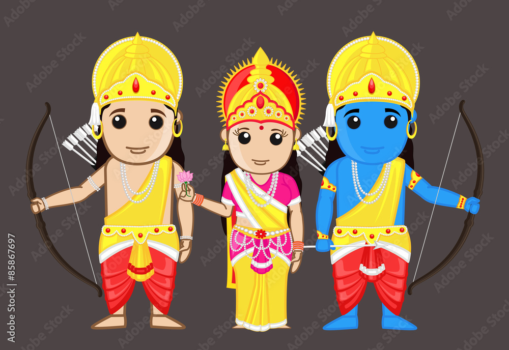Lord Rama with Mata Sita and Brother Laxman Stock Vector | Adobe Stock