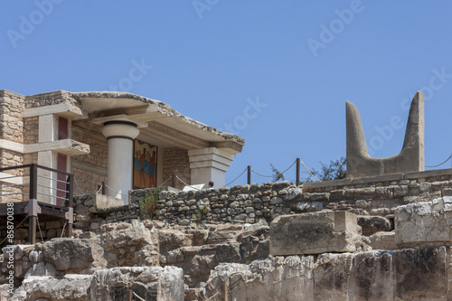 Bulls horns statue at Knossos Minoan Palace in Crete, Greece. photo