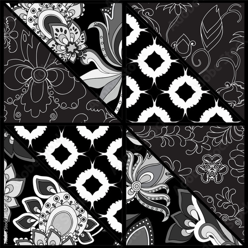 seamless patchwork pattern with flowers - stock vector