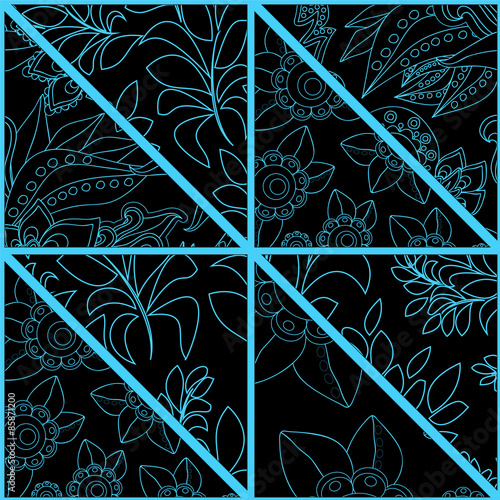 seamless patchwork pattern with flowers - stock vector