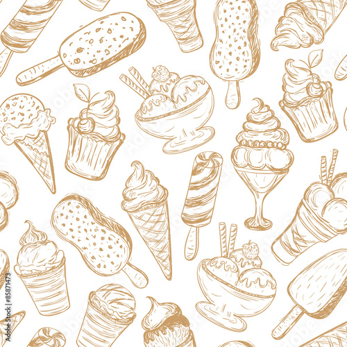 seamless pattern, hand-drawn ice cream