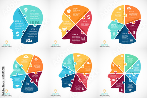 Vector puzzle human face infographic. Cycle brainstorming