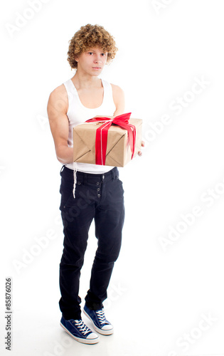 sexy young guy gives gifts