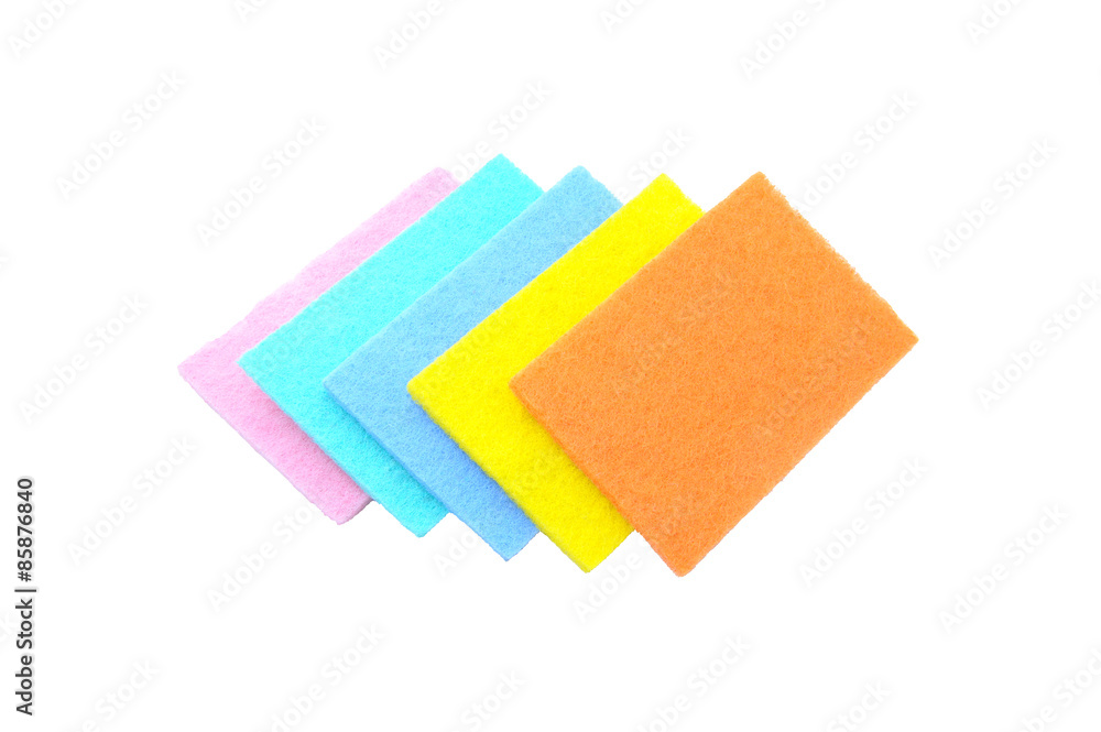 Image of colored sponges with a white background isolated close up. Image of colored sponges with a white background isolated close up.