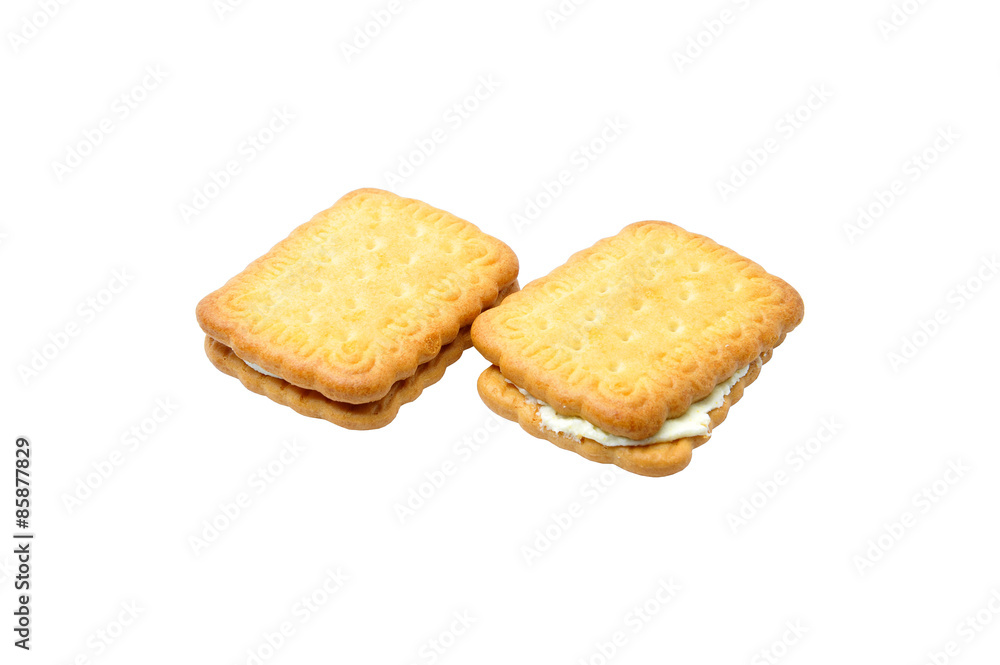 Biscuits with butter cream over white background. Biscuits with butter cream over white background.