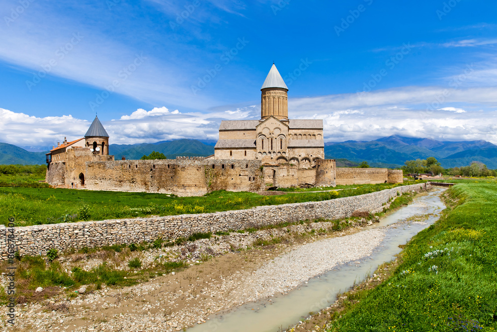 Panorama view of Alaverdi Monastery -  Georgian Eastern Orthodox monastery in Kakhetia region in Eastern Georgia.
