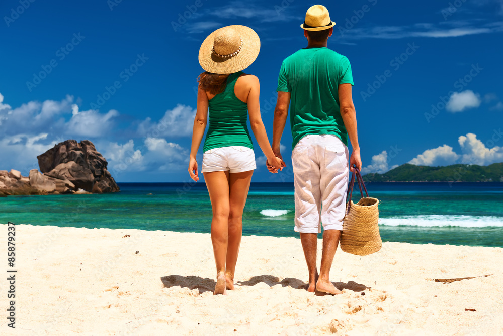 Couple on a beach at Seychelles Couple on a beach at Seychelles