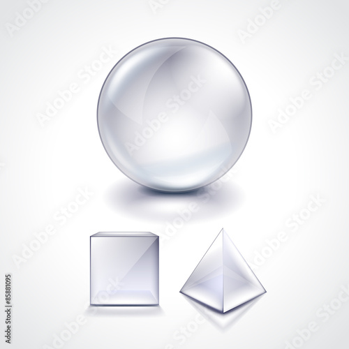 Glass sphere, cube and pyramid vector illustration