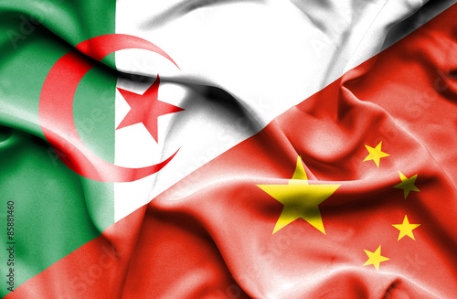 Waving flag of China and Algeria