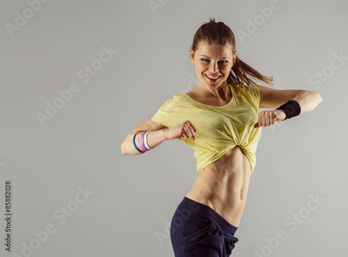 Happy hip hop dancer at workout in studio.  Healthy lifestyle concept.  #85882028