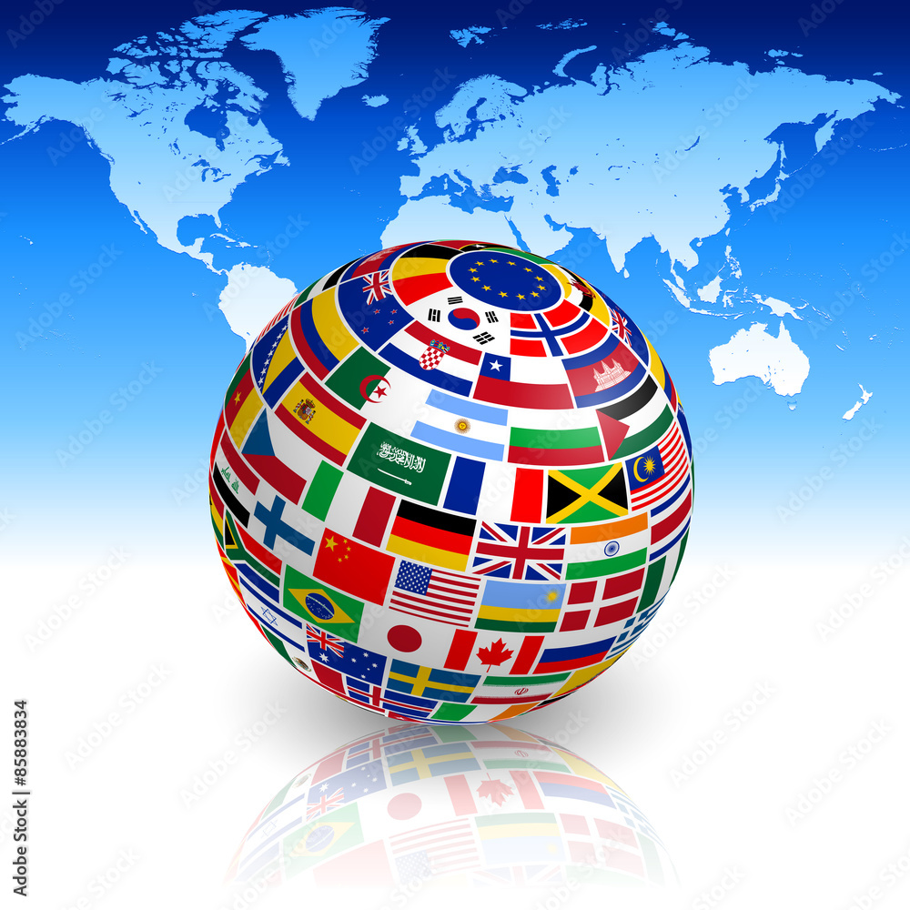 Flag globe with world map Flag globe with world map