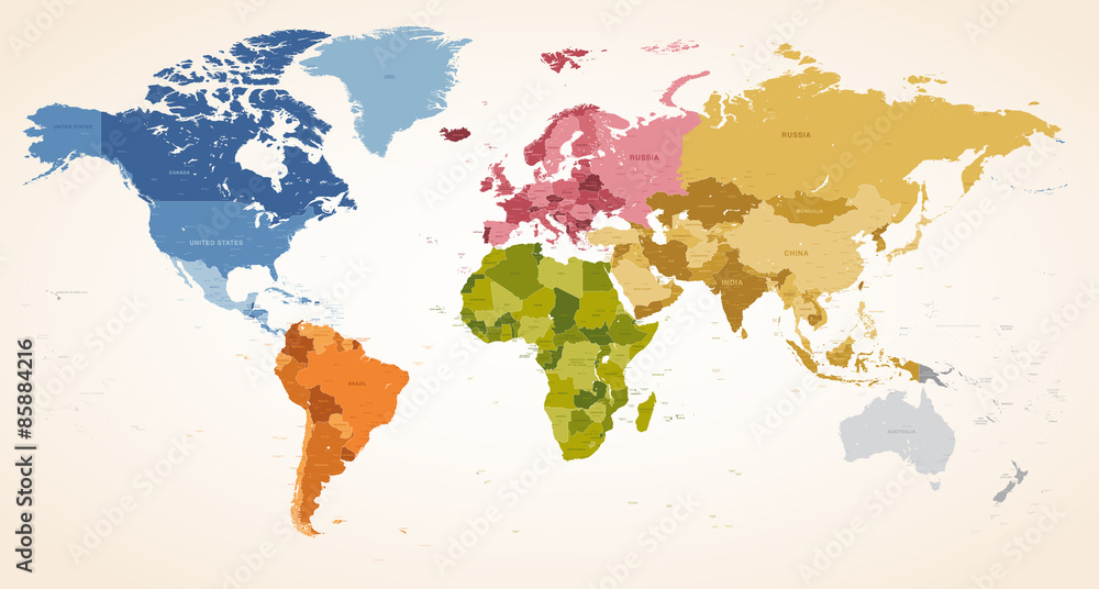 Fototapeta premium Vintage colors vector political World Map