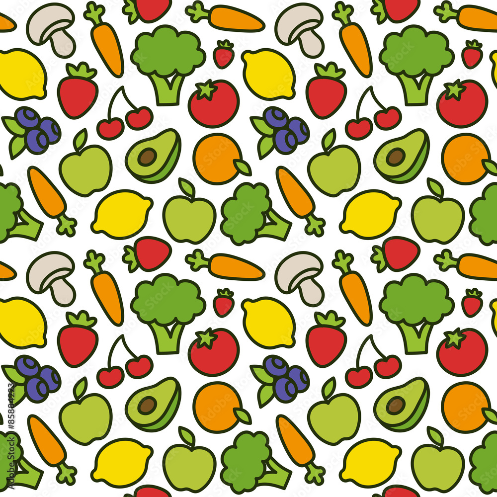 Seamless colorful pattern of fruits and vegetables. Seamless colorful pattern of fruits and vegetables.