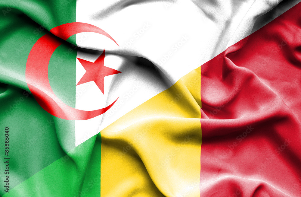 Waving flag of Mali and Algeria