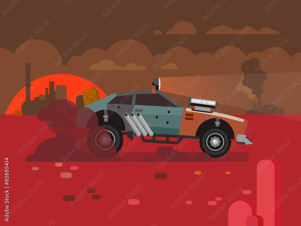 Fototapeta premium Driving Fast Retro Car Through Desert