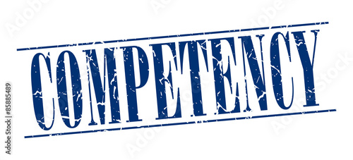competency blue grunge vintage stamp isolated on white background