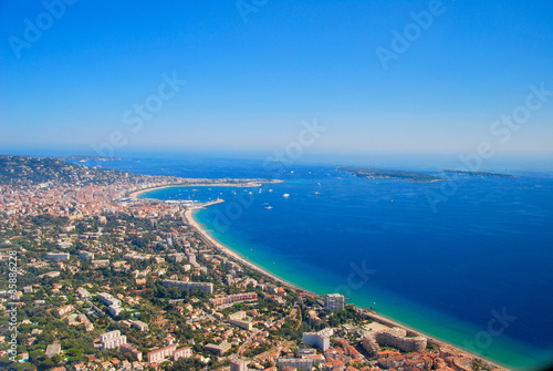 view of the french riviera, cote D'azure coast line from the sky