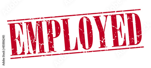 employed red grunge vintage stamp isolated on white background